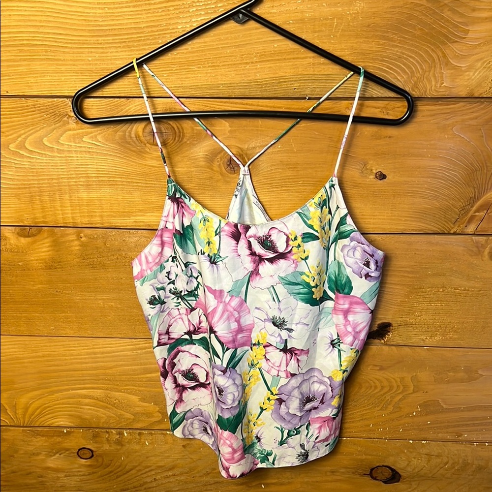 Victoria's Secret White Crop Camisole Spaghetti Straps Small Floral Summer Satin